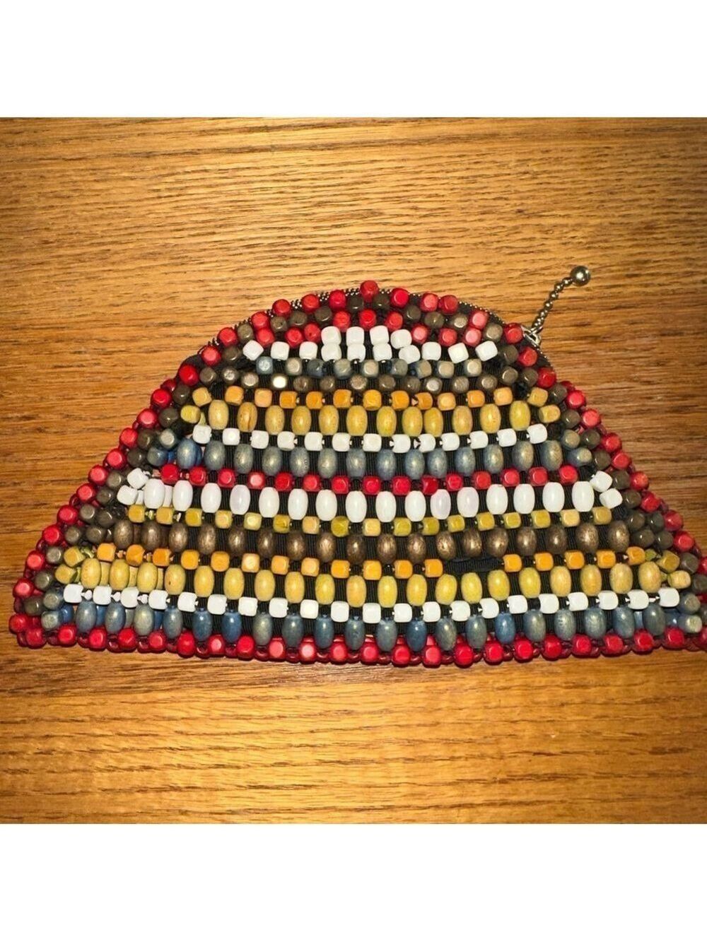 RARE Vintage 1930s Schnanek Czechoslovakia Wooden Bead Clutch Zip Purse